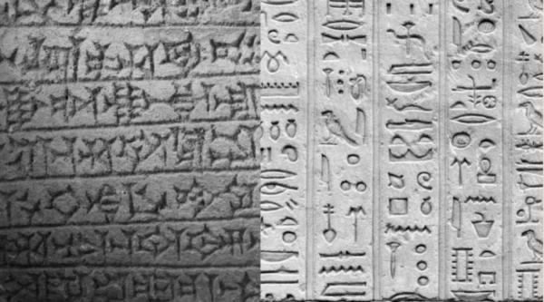 Cuneiform (left) and hieroglyphics represented concepts